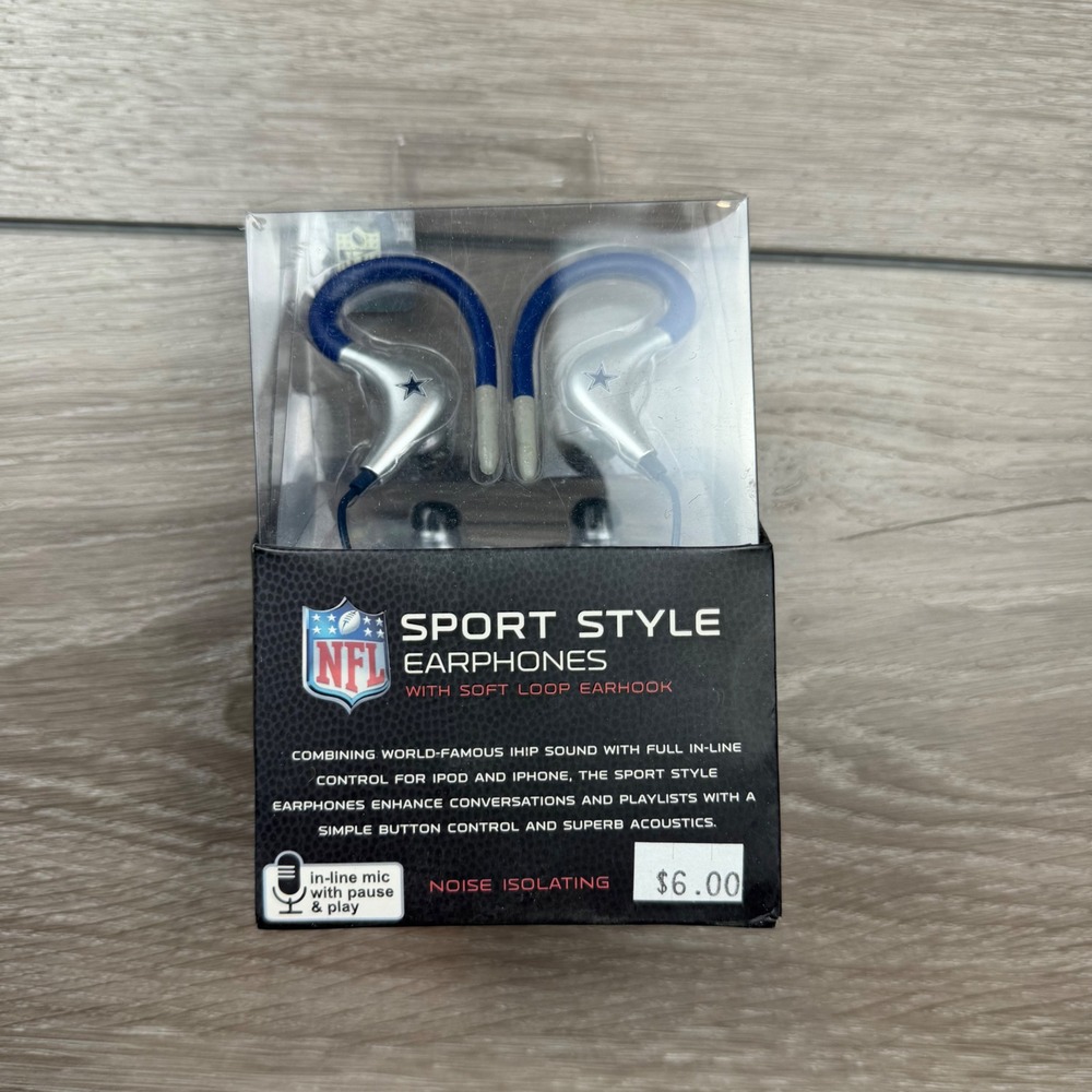 iHip Unisex NFL Dallas Cowboys Sport Earphones Blue Silver OS New